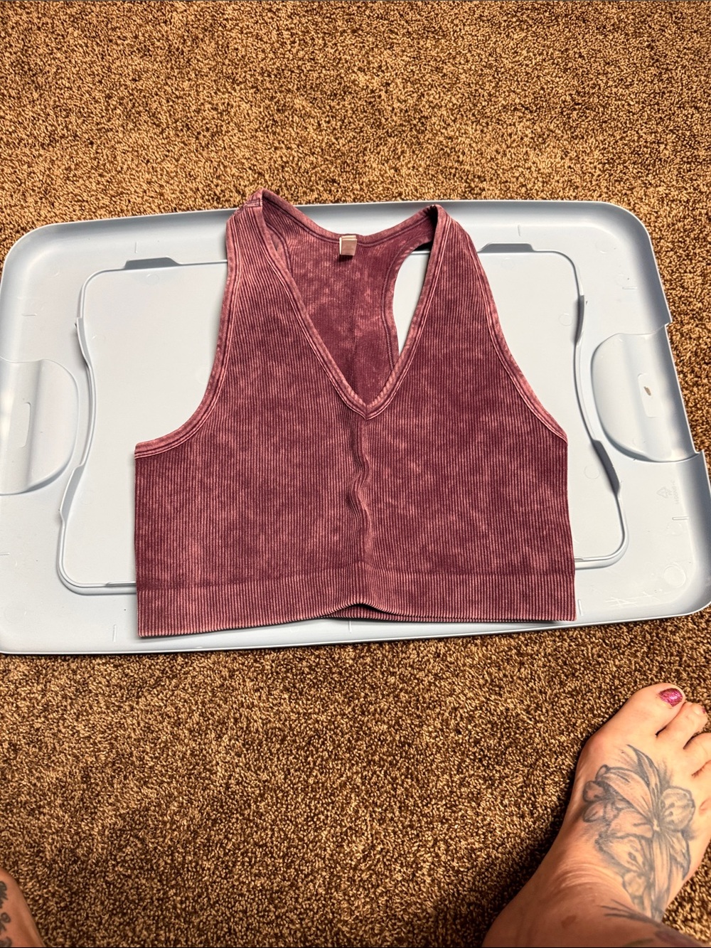 Zenana Outfitters Ribbed V-Neck Crop Bralette Mauve Rose